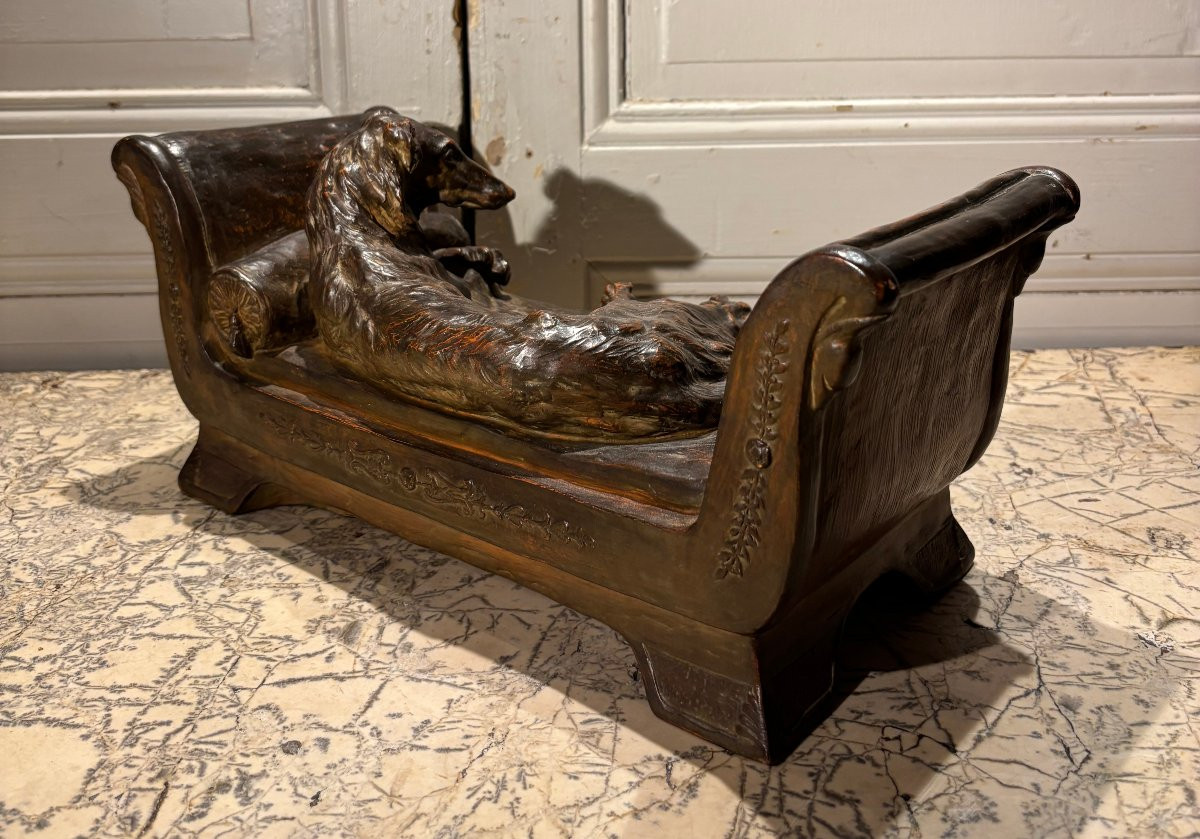 Greyhound On A Resting Bed Signed Ch Chivot 19th Century Terracotta-photo-5