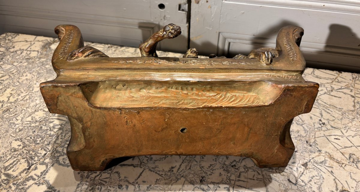 Greyhound On A Resting Bed Signed Ch Chivot 19th Century Terracotta-photo-8