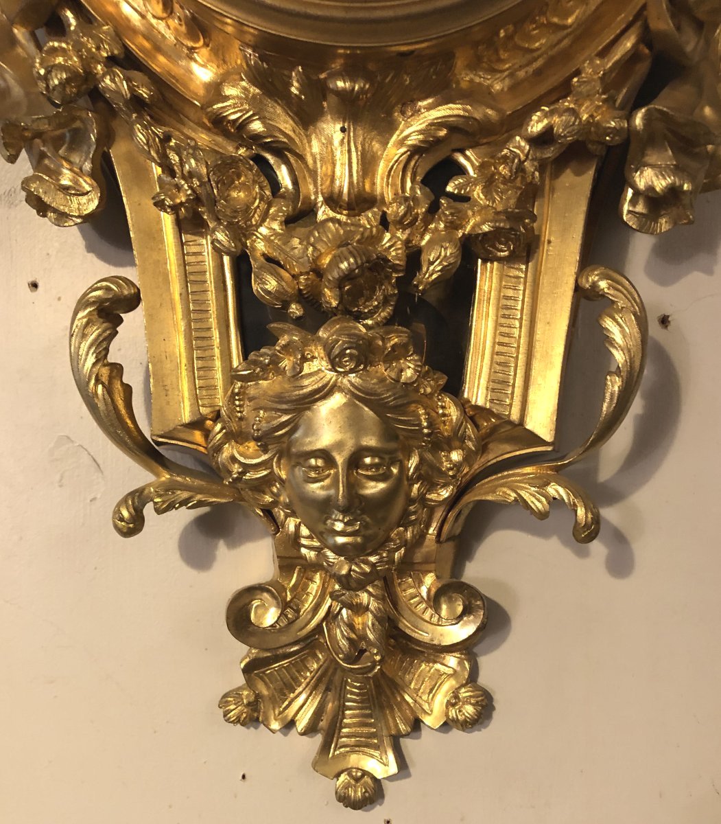 Grand cartel d'applique Louis XVI en bronze doré H 90cm-photo-3