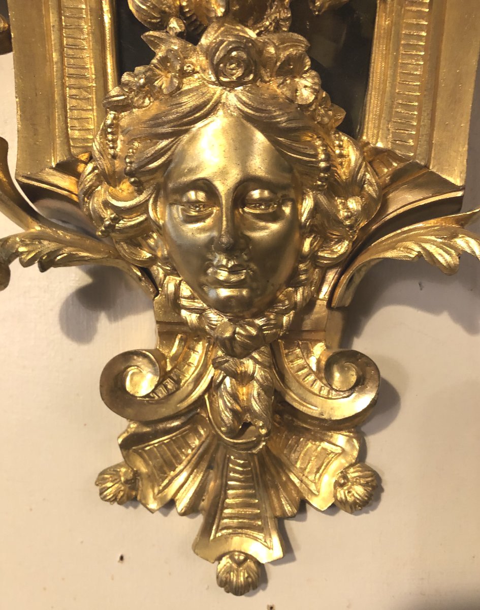 Grand cartel d'applique Louis XVI en bronze doré H 90cm-photo-4