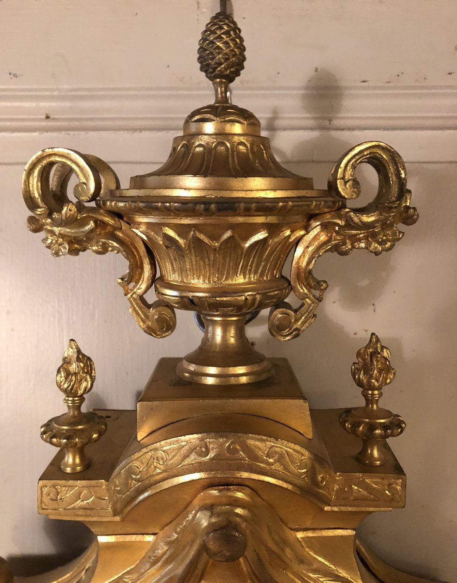 Grand cartel d'applique Louis XVI en bronze doré H 90cm-photo-1