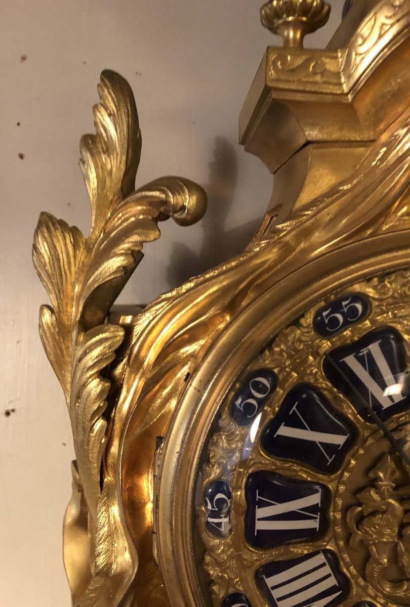 Grand cartel d'applique Louis XVI en bronze doré H 90cm-photo-3