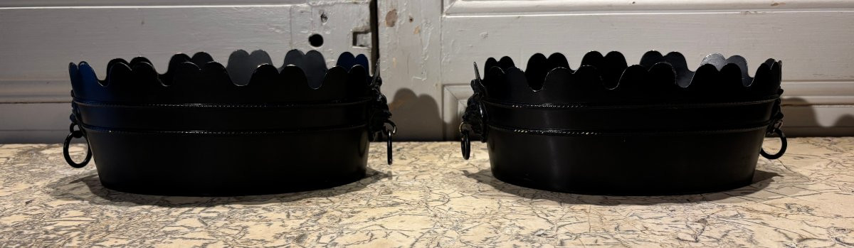 Paire de rafraichissoirs ou verri&egrave;res  en t&ocirc;le peinte en noir XIX&deg; si&egrave;cle -photo-2
