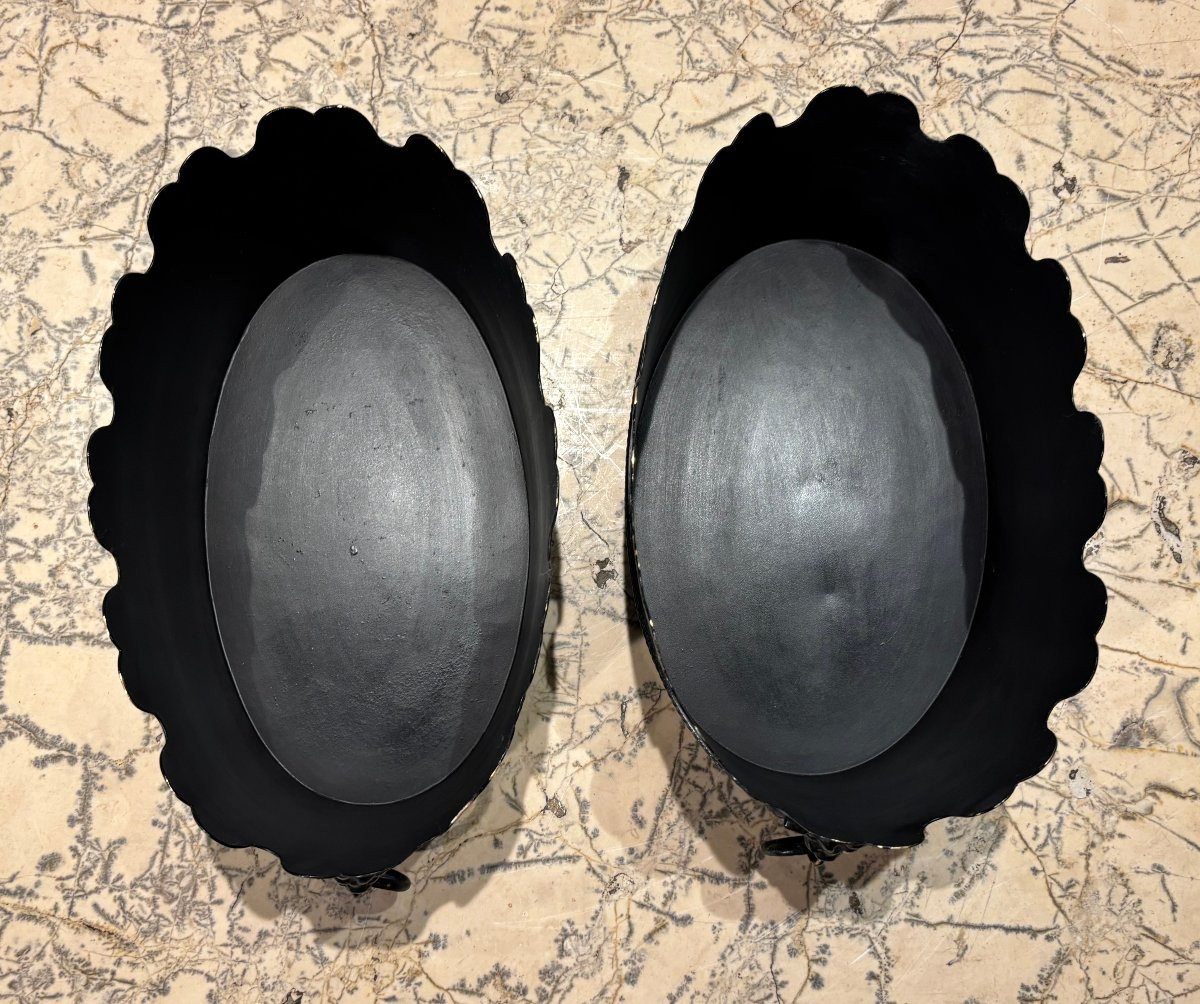 Paire de rafraichissoirs ou verri&egrave;res  en t&ocirc;le peinte en noir XIX&deg; si&egrave;cle -photo-2