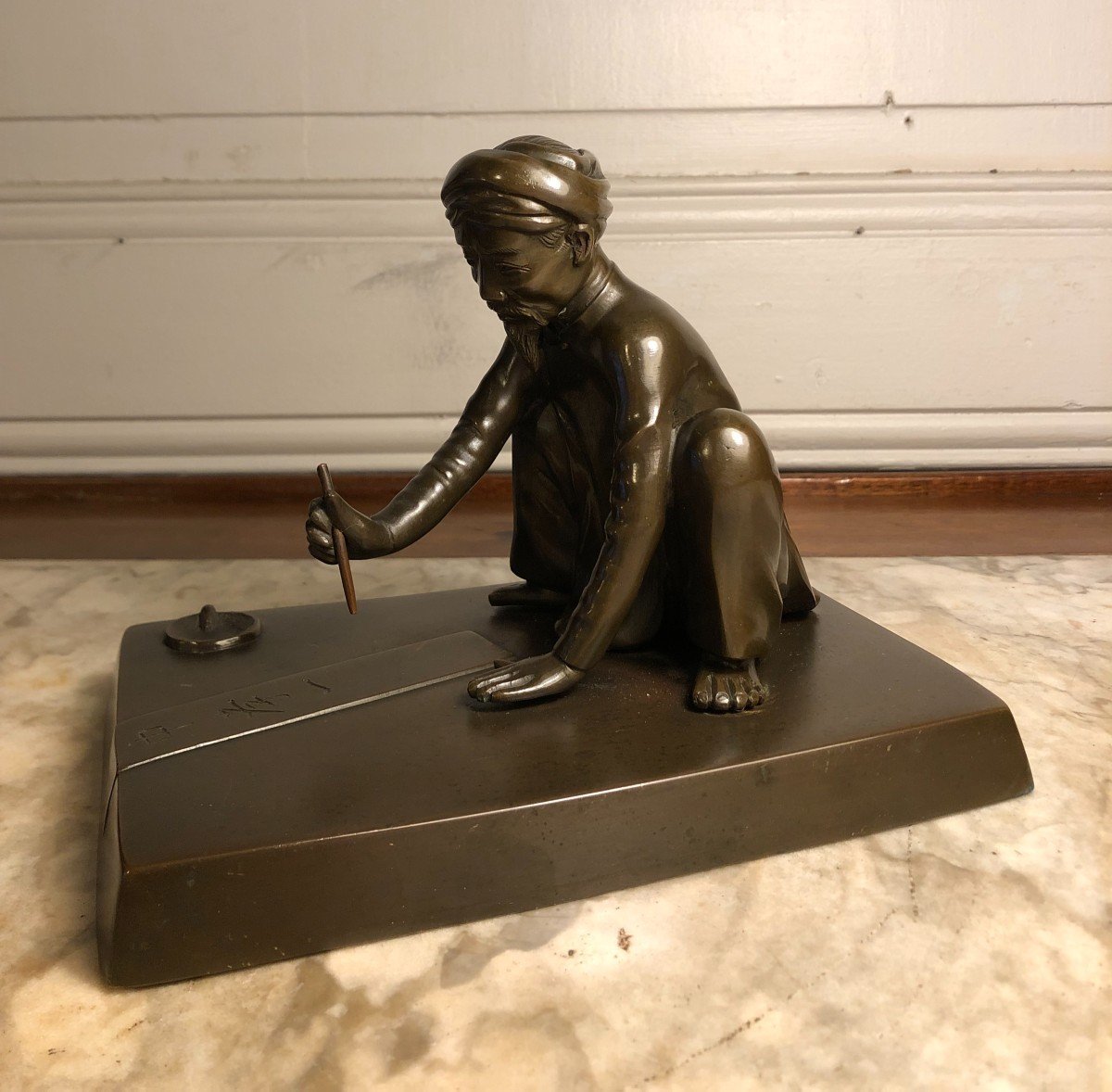 scribe" Bronze à Patine Brune Asie XIX° Siècle-photo-3