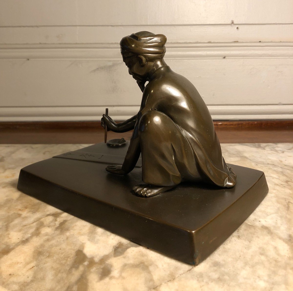 scribe" Bronze à Patine Brune Asie XIX° Siècle-photo-4