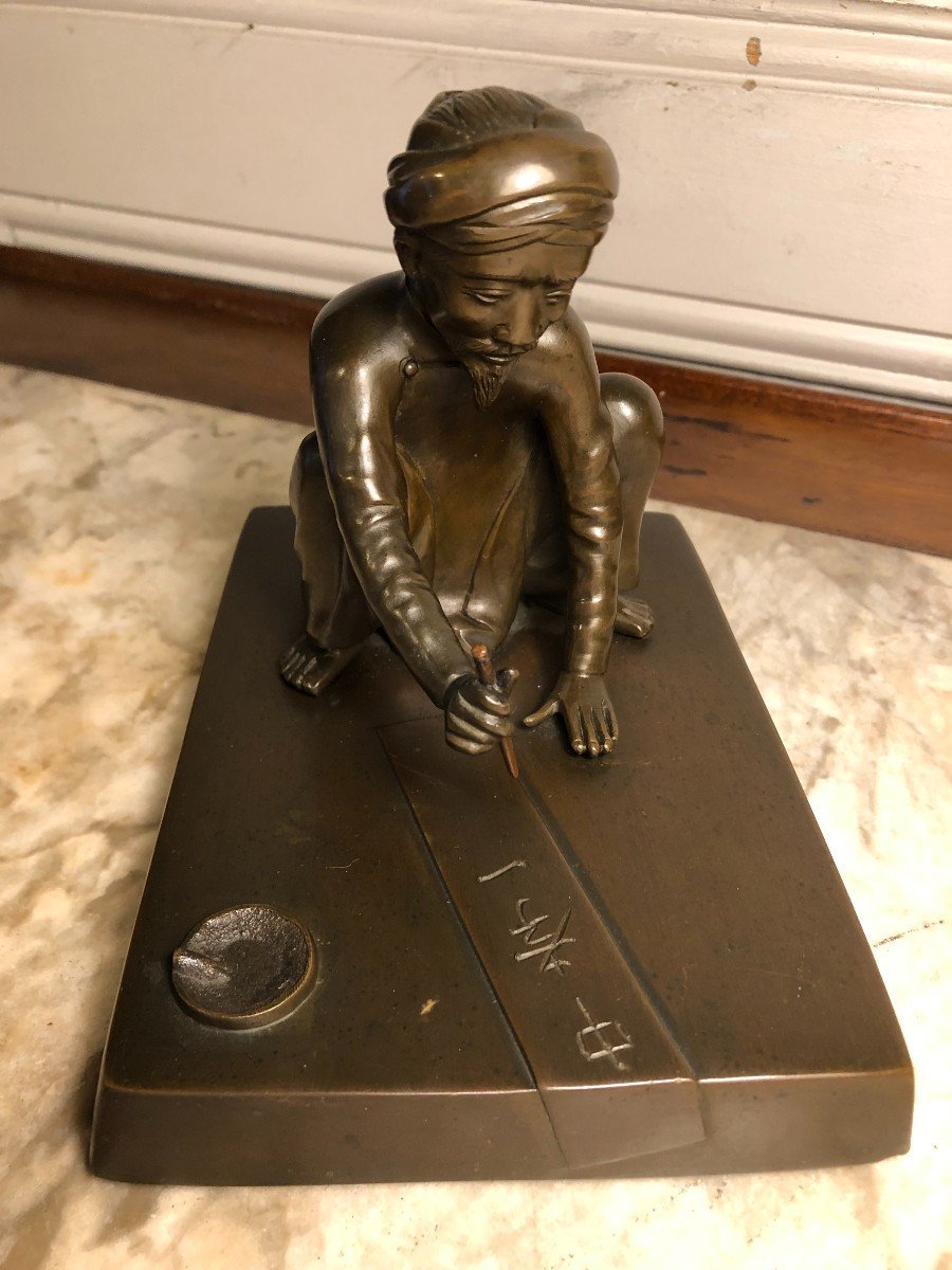 scribe" Bronze à Patine Brune Asie XIX° Siècle-photo-3