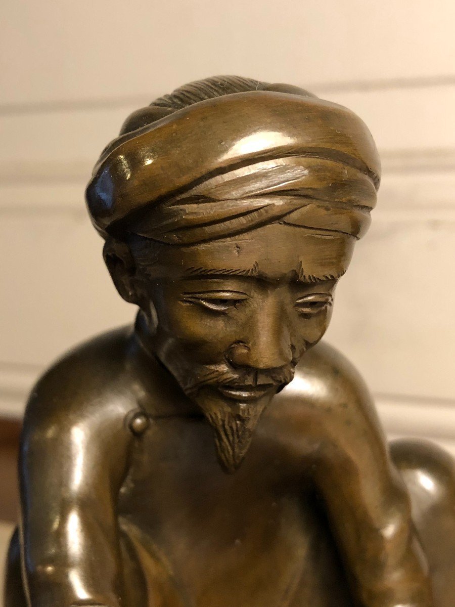 scribe" Bronze à Patine Brune Asie XIX° Siècle-photo-4