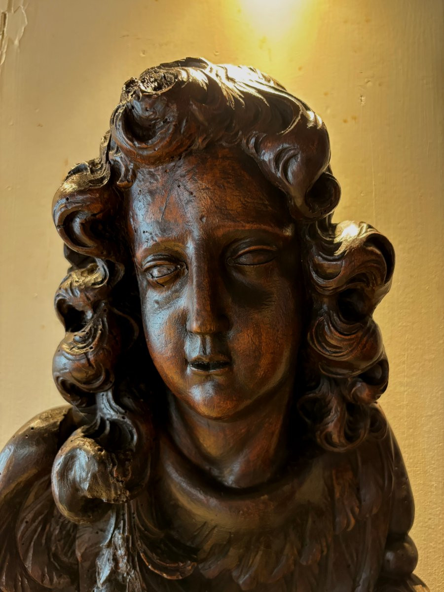 T&ecirc;te d'ange Louis XIV Baroque en noyer -photo-3