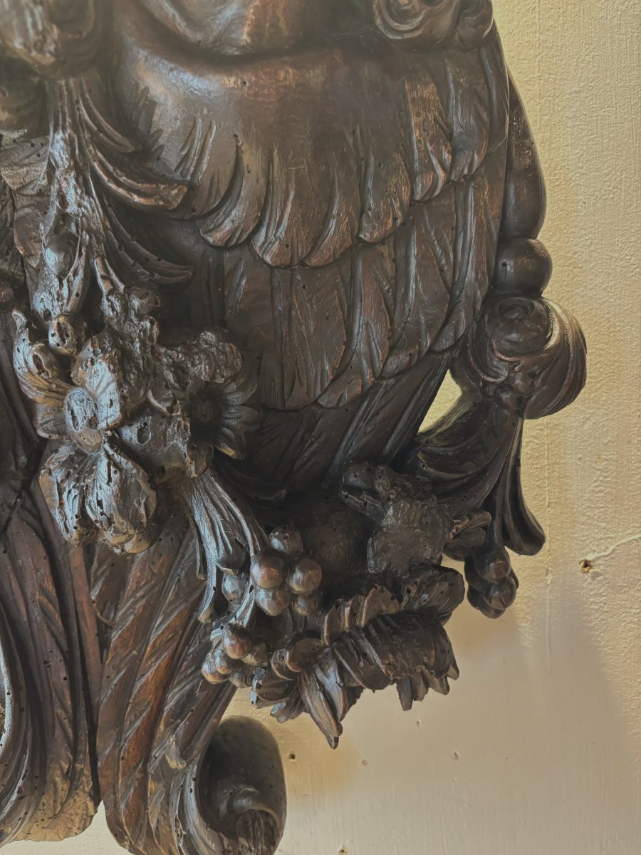 T&ecirc;te d'ange Louis XIV Baroque en noyer -photo-4