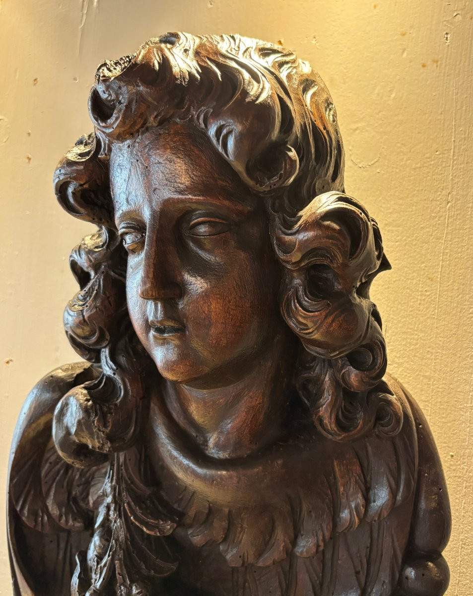 T&ecirc;te d'ange Louis XIV Baroque en noyer -photo-2
