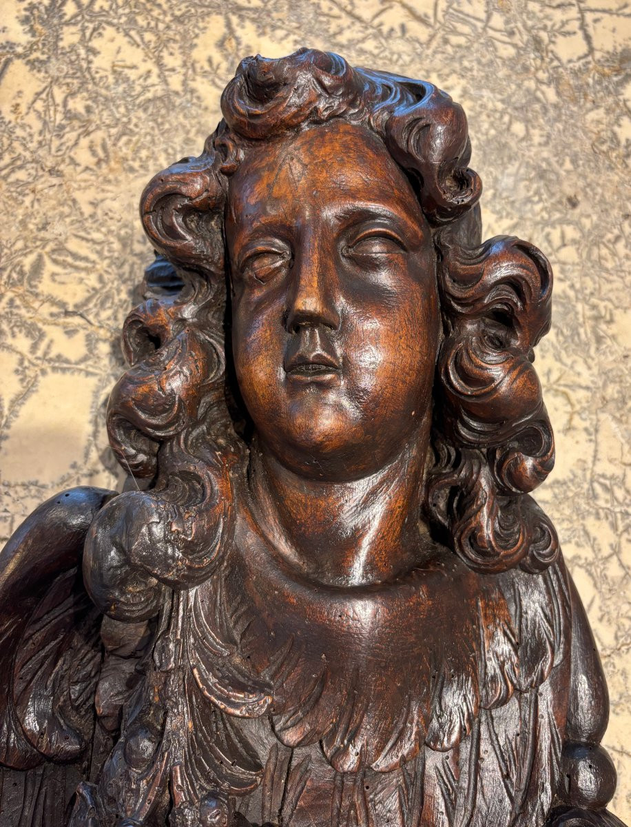T&ecirc;te d'ange Louis XIV Baroque en noyer -photo-3