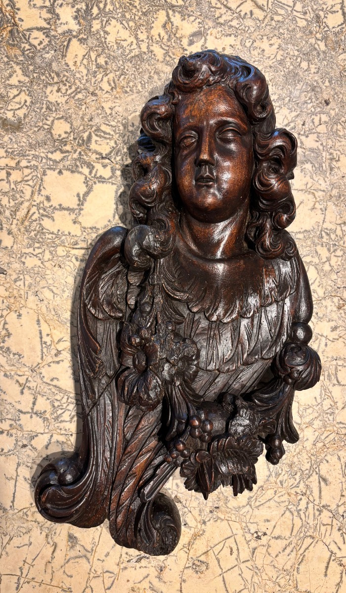 T&ecirc;te d'ange Louis XIV Baroque en noyer 