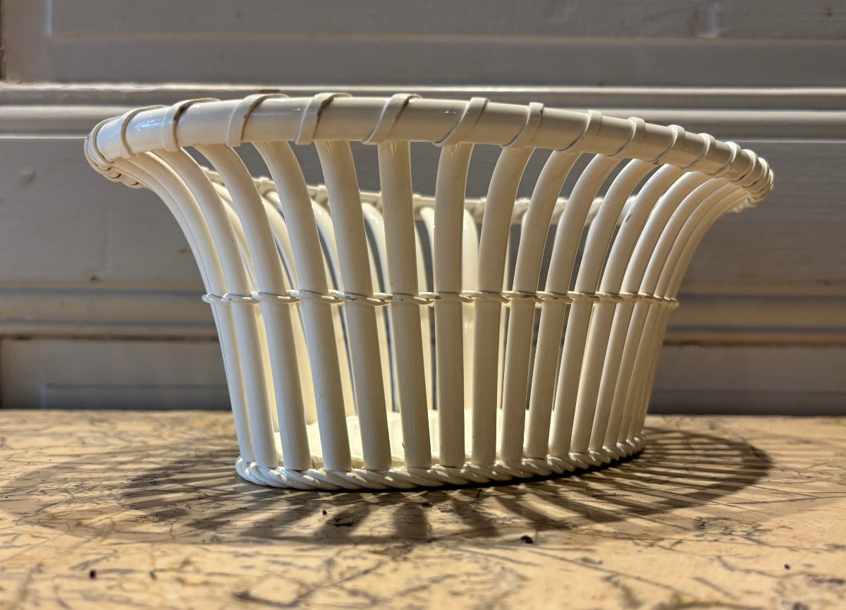 Creil Basket In Fine Earthenware Wickerwork 19th Century-photo-3