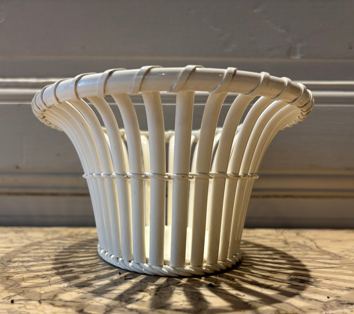 Creil Basket In Fine Earthenware Wickerwork 19th Century-photo-4