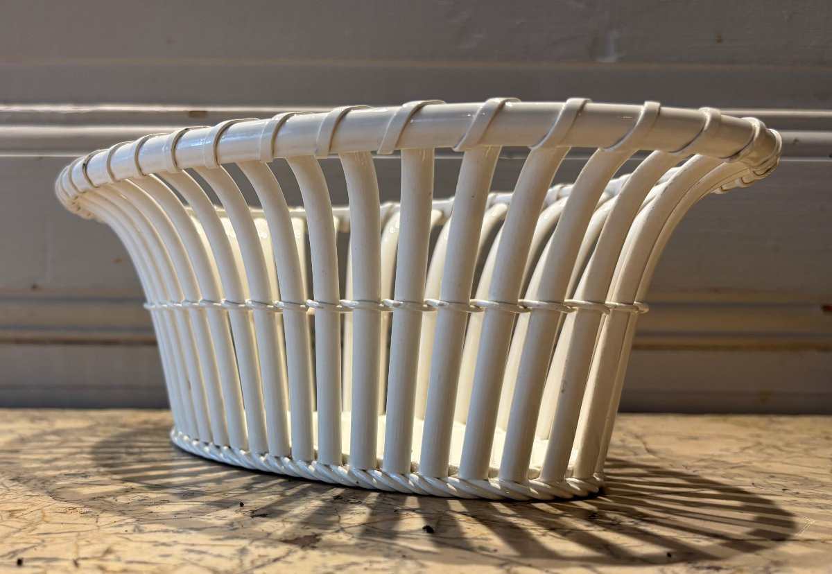 Creil Basket In Fine Earthenware Wickerwork 19th Century-photo-1