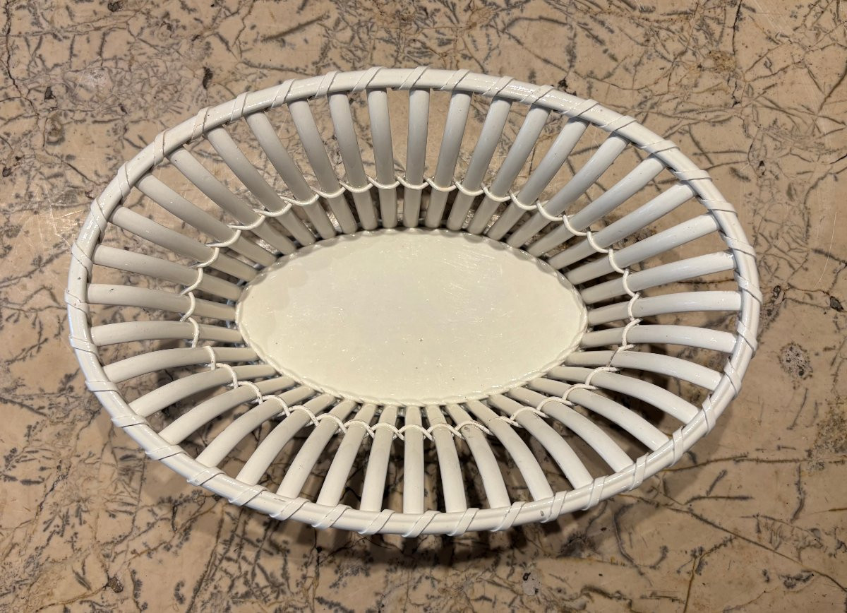Creil Basket In Fine Earthenware Wickerwork 19th Century-photo-2