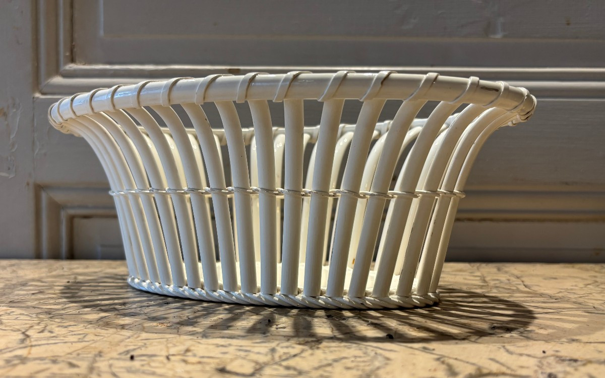 Creil Basket In Fine Earthenware Wickerwork 19th Century