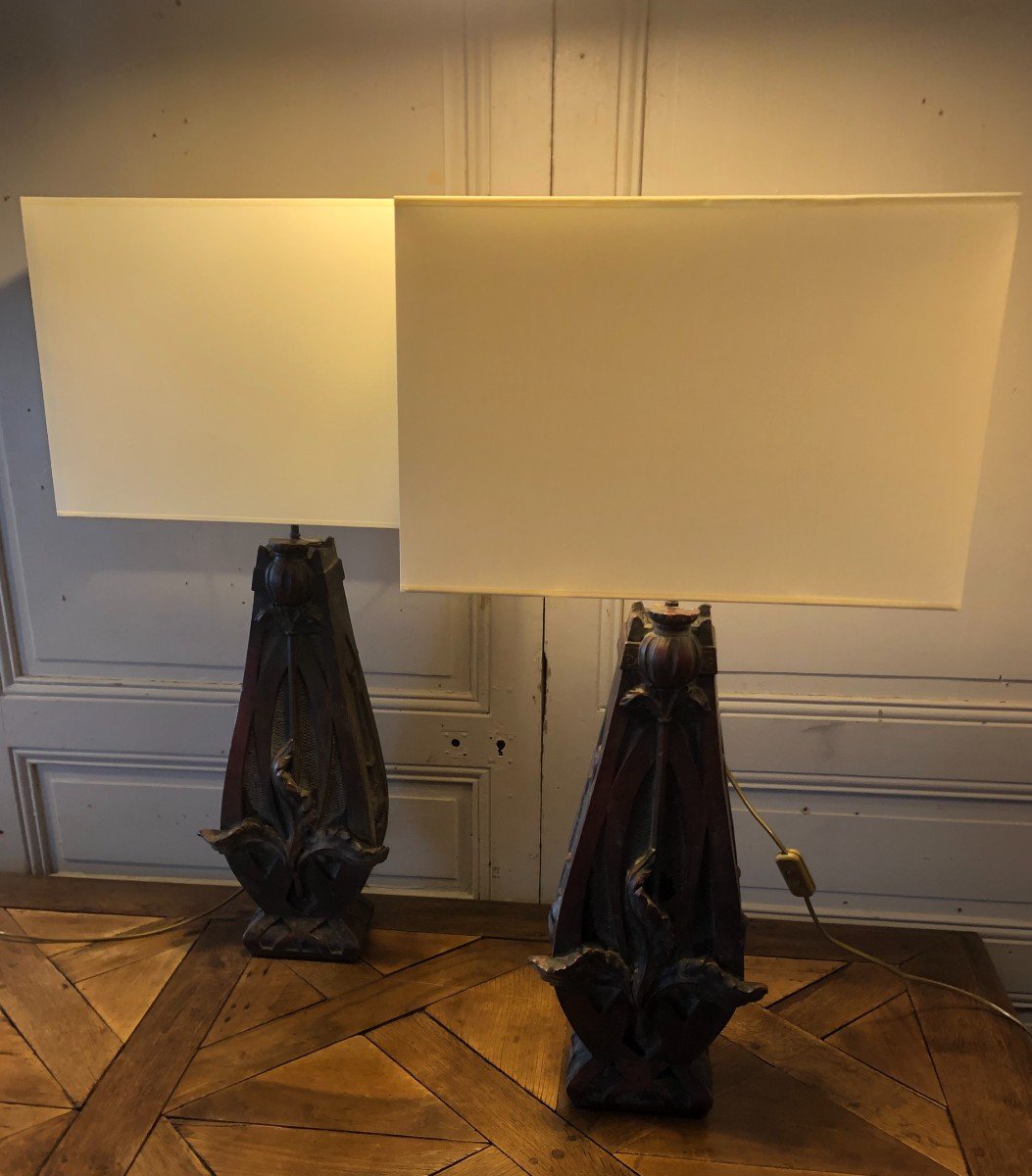 Large Pair Of Art-nouveau Thistle Lamps About 1900-photo-4