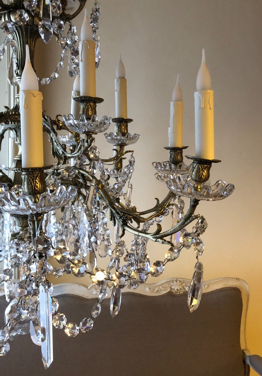 Lustre 18 Lumières En Bronze Et Cristal De Style Louis XV Napoléon III-photo-4