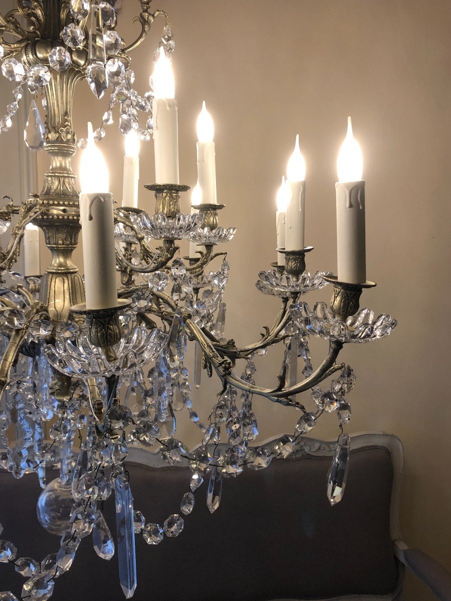 Lustre 18 Lumières En Bronze Et Cristal De Style Louis XV Napoléon III-photo-1