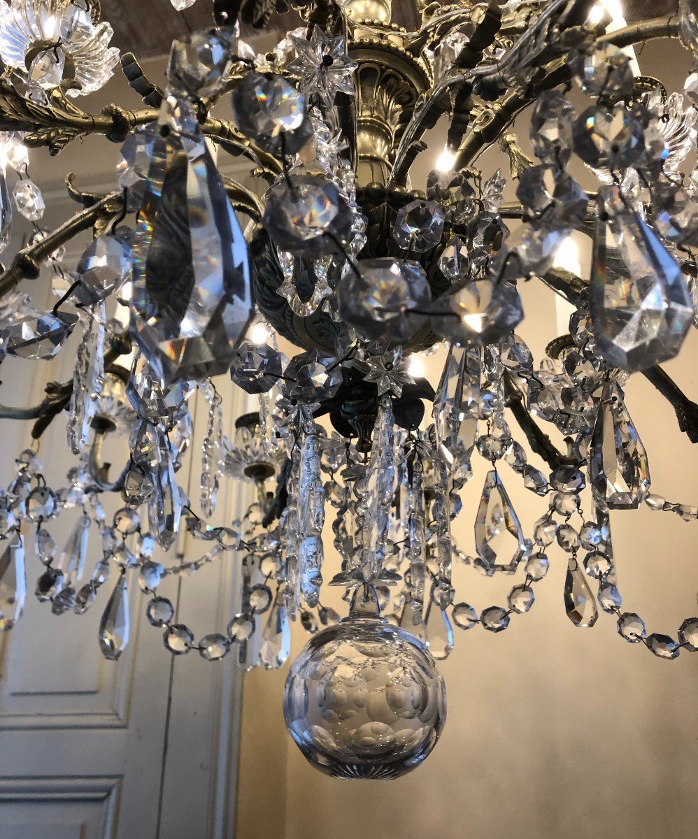 Lustre 18 Lumières En Bronze Et Cristal De Style Louis XV Napoléon III-photo-2