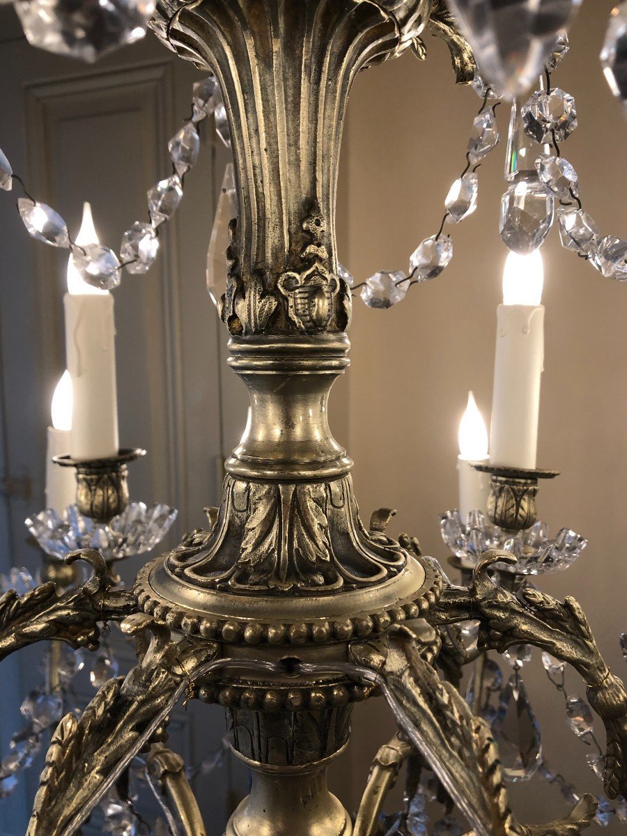 Lustre 18 Lumières En Bronze Et Cristal De Style Louis XV Napoléon III-photo-3