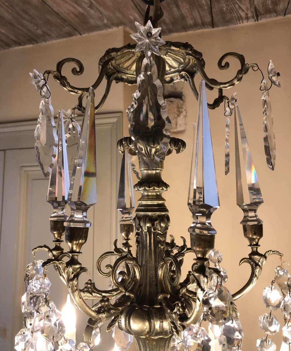 Lustre 18 Lumières En Bronze Et Cristal De Style Louis XV Napoléon III-photo-4