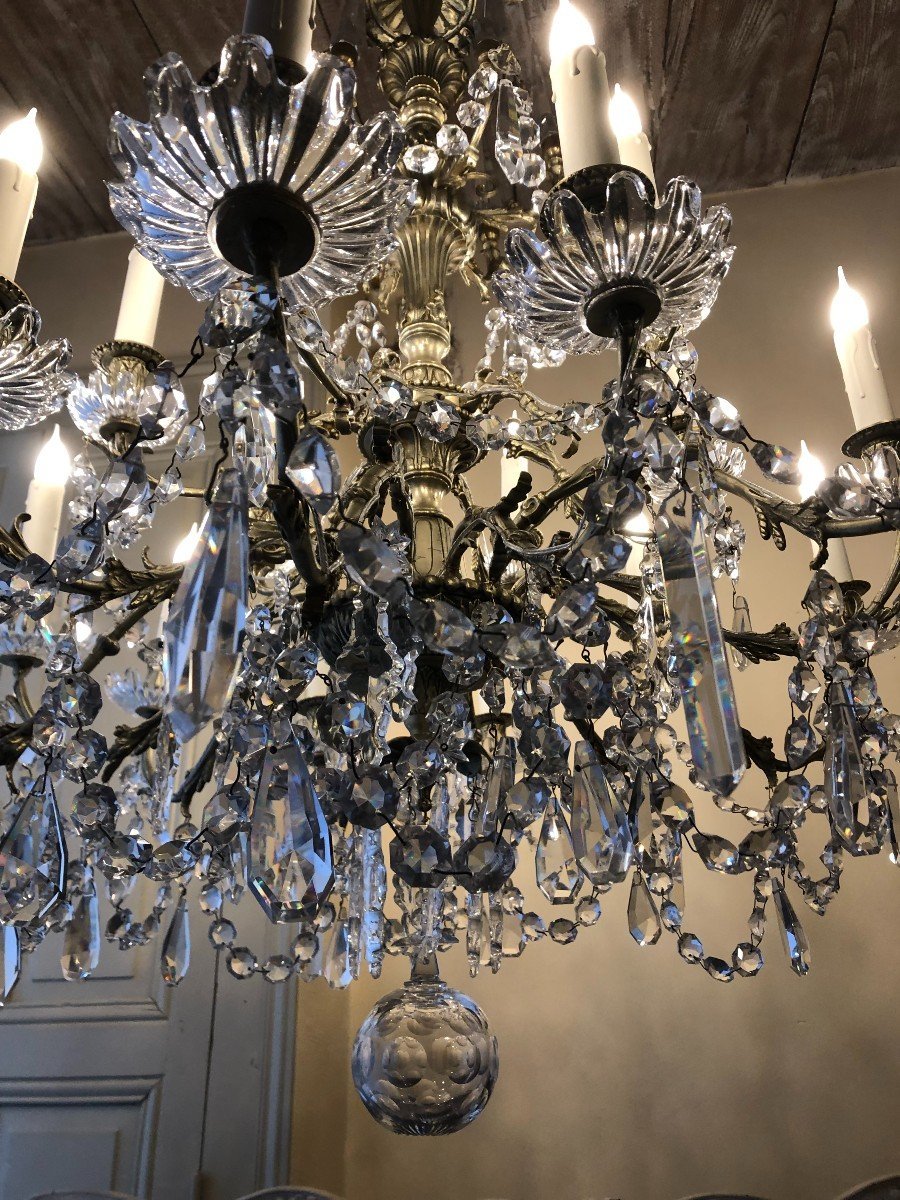 Lustre 18 Lumières En Bronze Et Cristal De Style Louis XV Napoléon III-photo-5