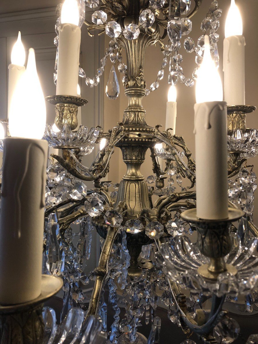 Lustre 18 Lumières En Bronze Et Cristal De Style Louis XV Napoléon III-photo-7