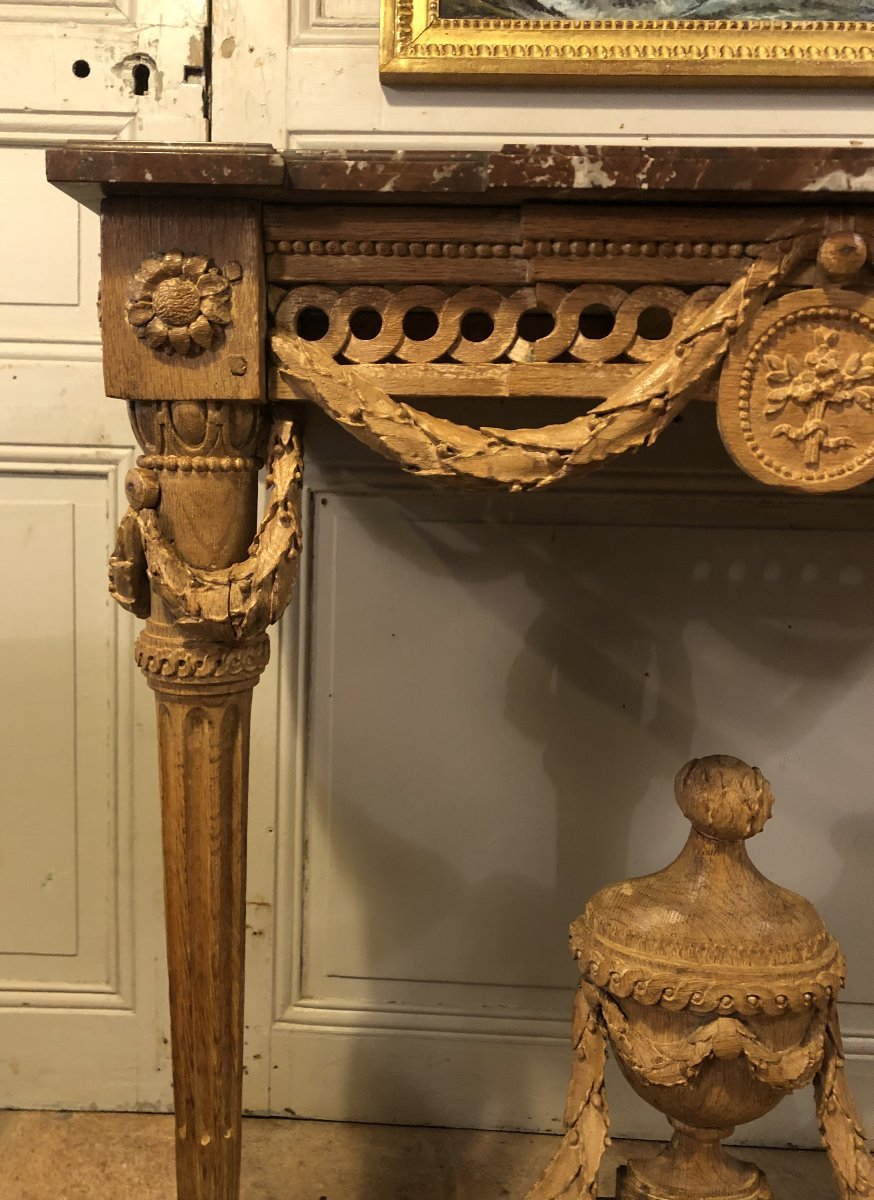 Console louis XVI en chêne sculpté et marbre rouge royal XVIII° siècle-photo-2