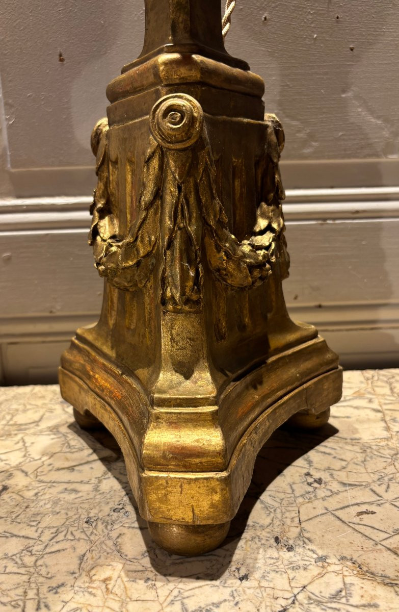 Paire de pique cierges lampes Louis XVI en bois doré XVIII° siècle -photo-2