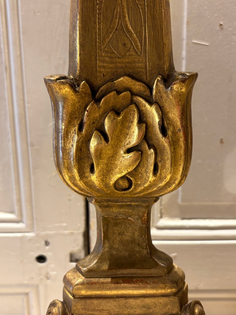 Paire de pique cierges lampes Louis XVI en bois doré XVIII° siècle -photo-4
