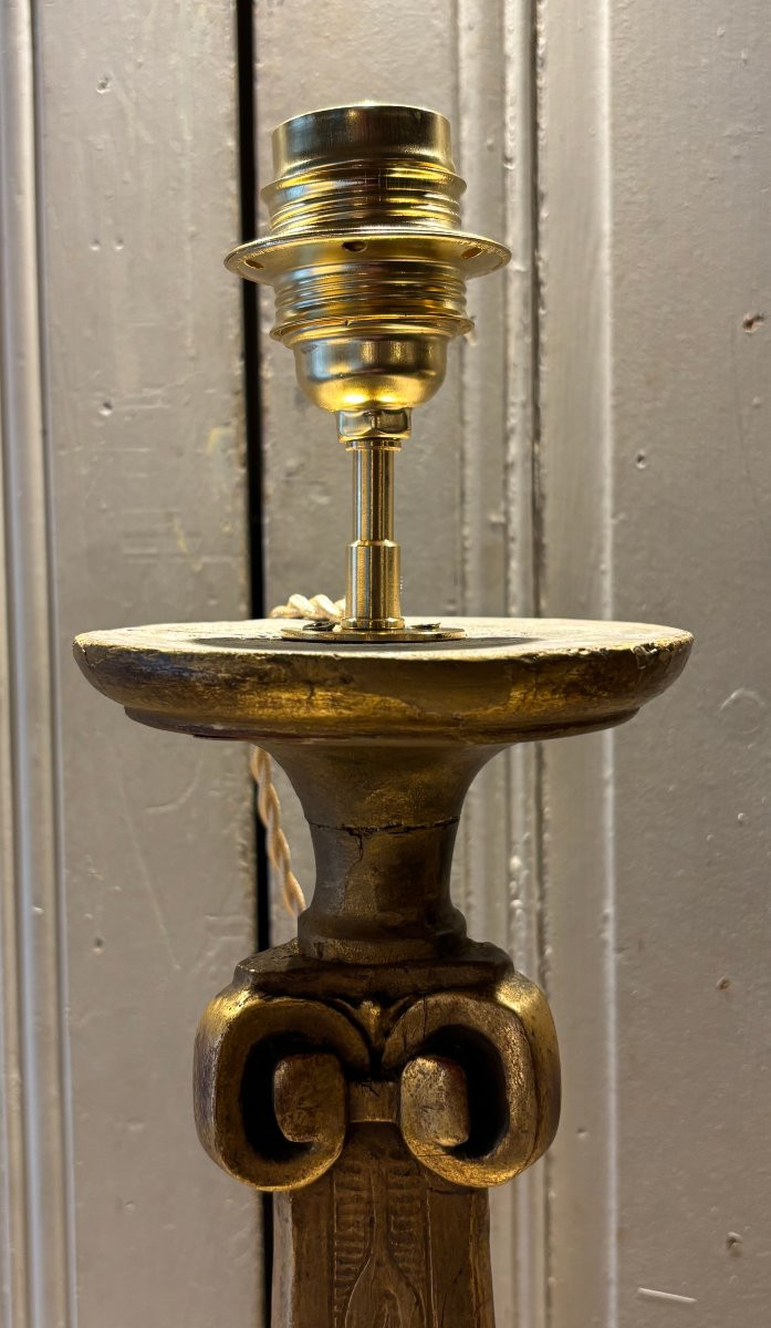 Paire de pique cierges lampes Louis XVI en bois doré XVIII° siècle -photo-5