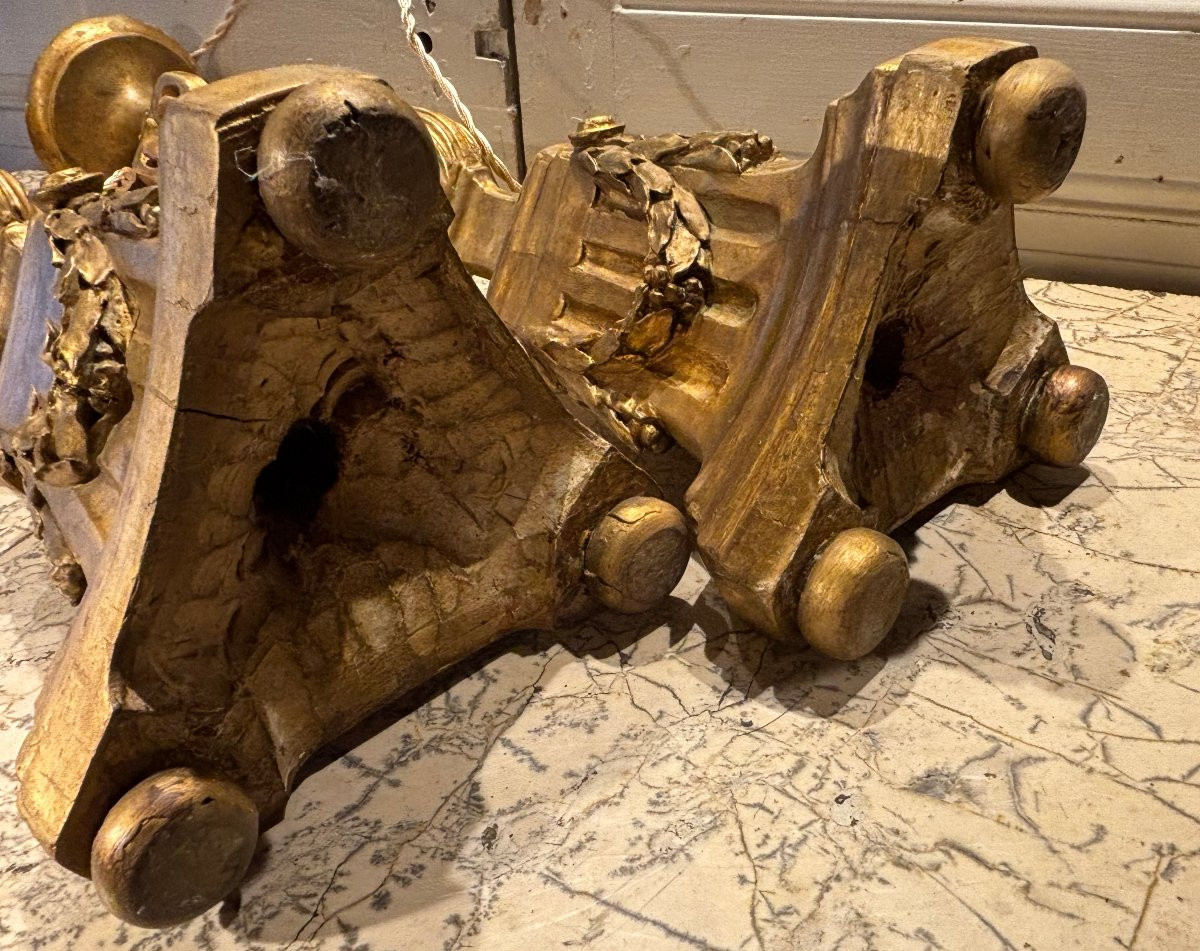 Paire de pique cierges lampes Louis XVI en bois doré XVIII° siècle -photo-6