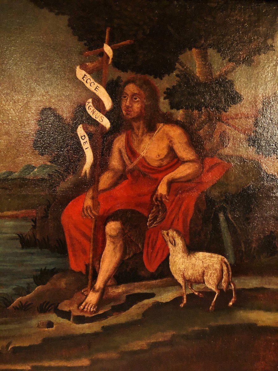 Oil On Canvas "saint Jean Baptiste"  XVII° Century-photo-2