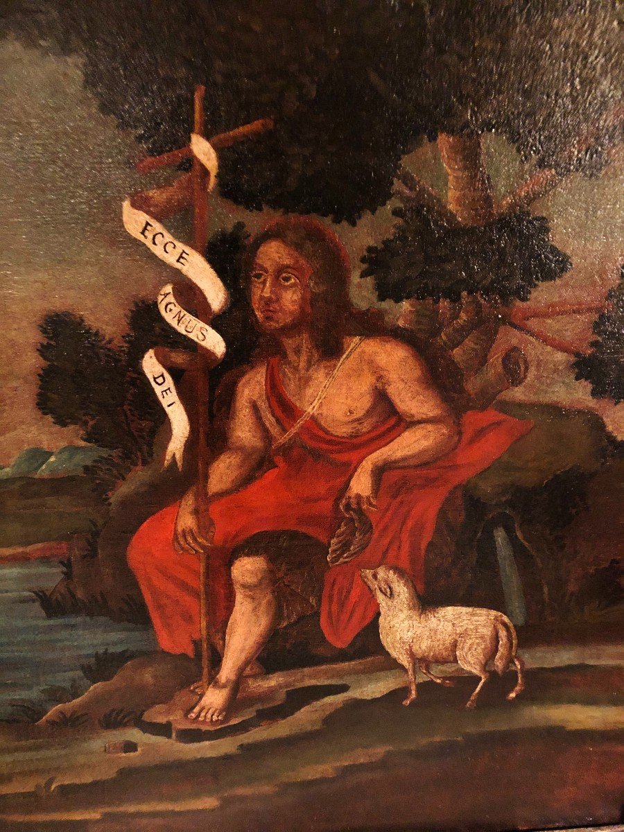 Oil On Canvas "saint Jean Baptiste"  XVII° Century-photo-4