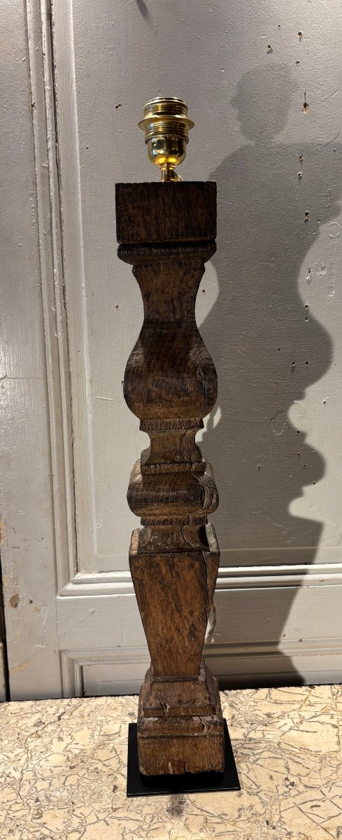 Lampe balustre en chêne Louis XIV XVII° siècle -photo-2