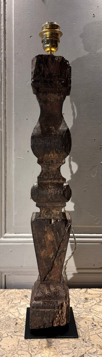 Lampe balustre en chêne Louis XIV XVII° siècle -photo-5