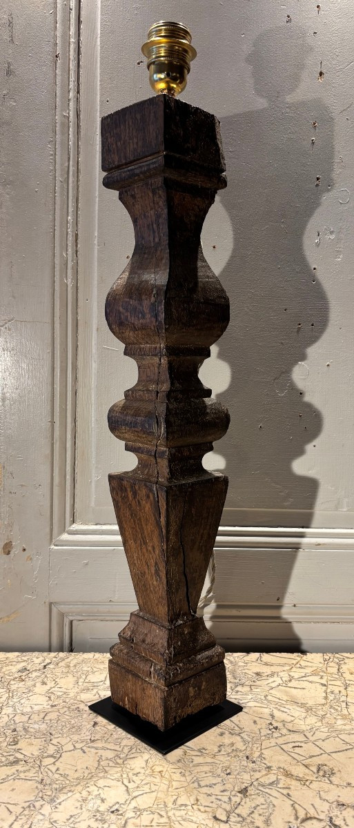 Lampe balustre en chêne Louis XIV XVII° siècle 