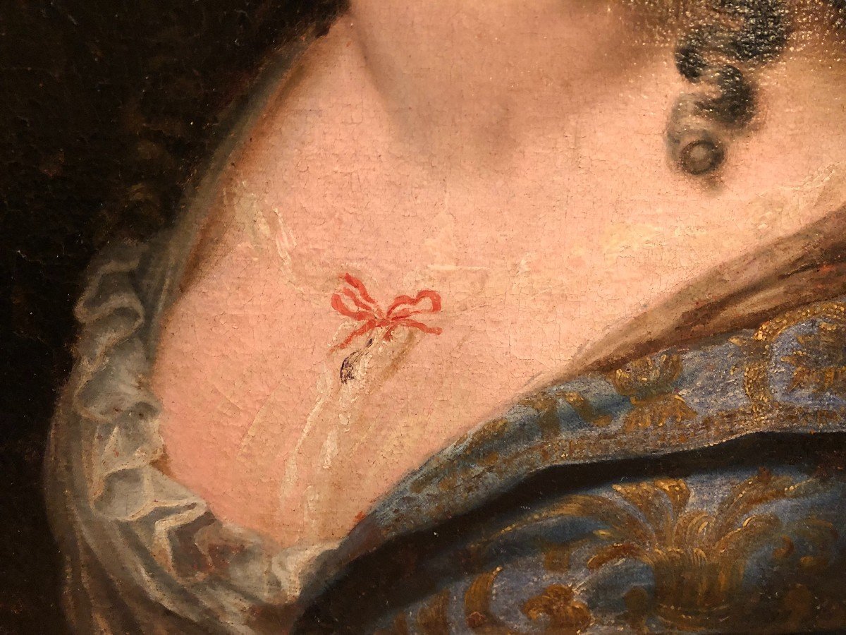 Flemish School "lady Of Quality With The Pearl" Around 1650 -photo-3