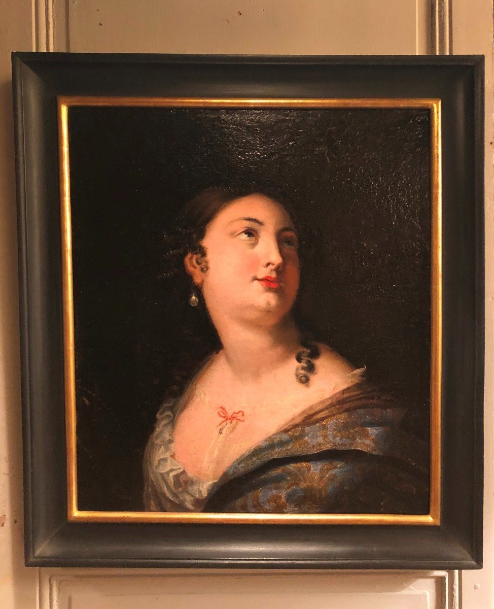 Flemish School "lady Of Quality With The Pearl" Around 1650 