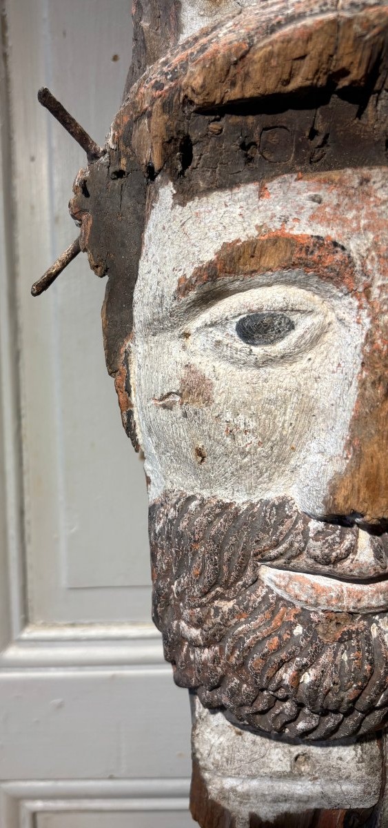 Head Of Christ With Outrages In Polychrome Wood Late 16th/early 17th Century-photo-2