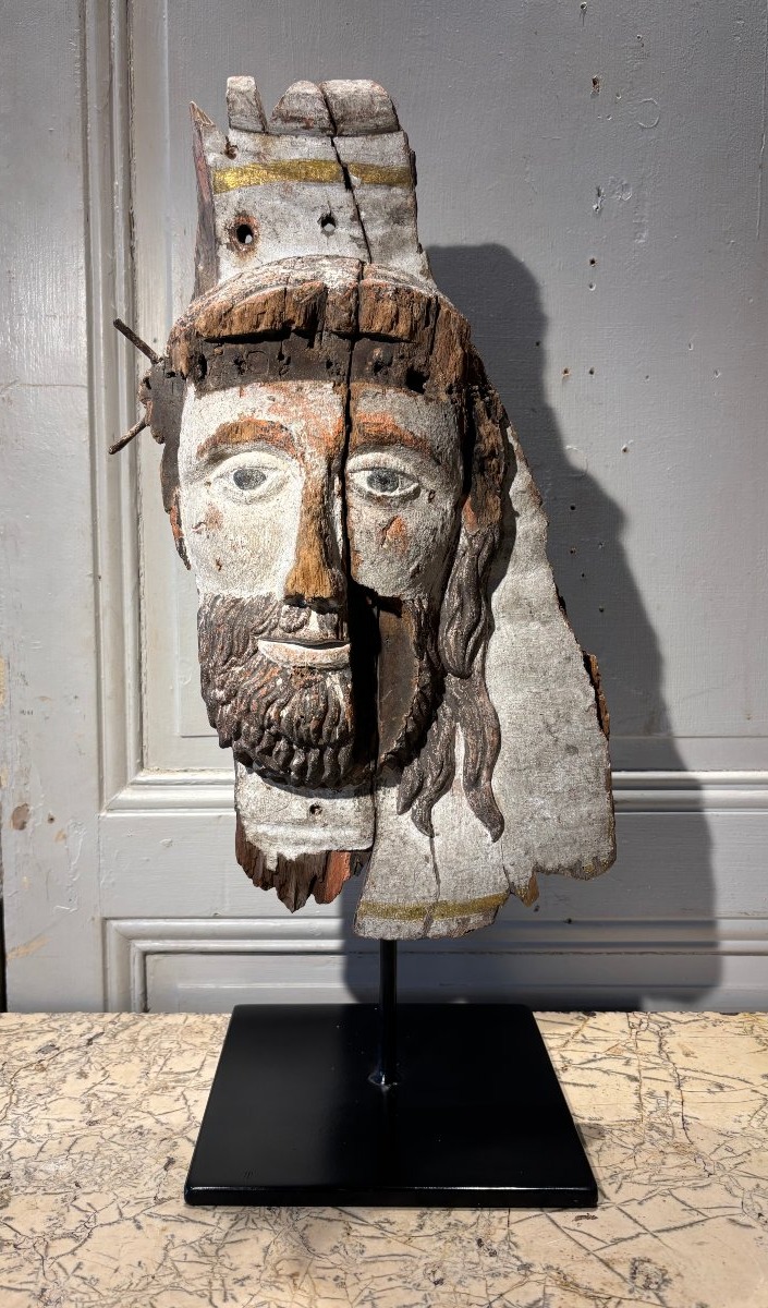 Head Of Christ With Outrages In Polychrome Wood Late 16th/early 17th Century