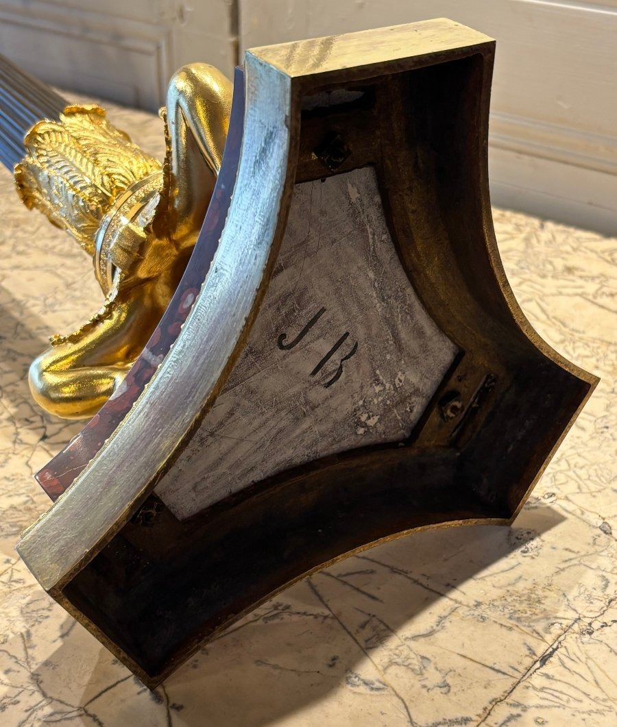 Paire de candélabres Empire en bronze doré, patiné et marbre -photo-5