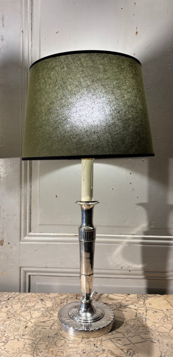 Pair Of Directoire-style Silver-plated Bronze Candlestick Lamps -photo-3