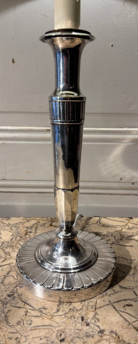 Pair Of Directoire-style Silver-plated Bronze Candlestick Lamps -photo-4