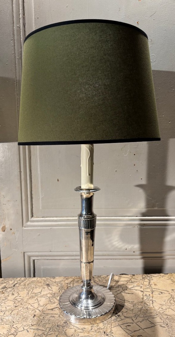 Pair Of Directoire-style Silver-plated Bronze Candlestick Lamps -photo-2