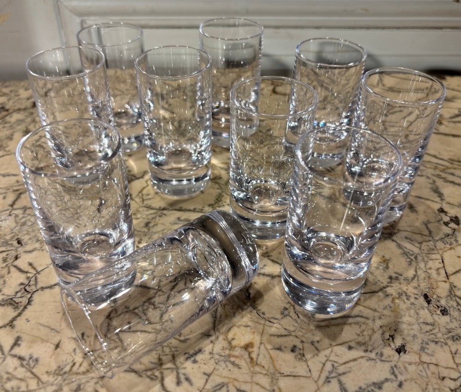 Daum Set Of 10 Crystal Vodka Glasses 