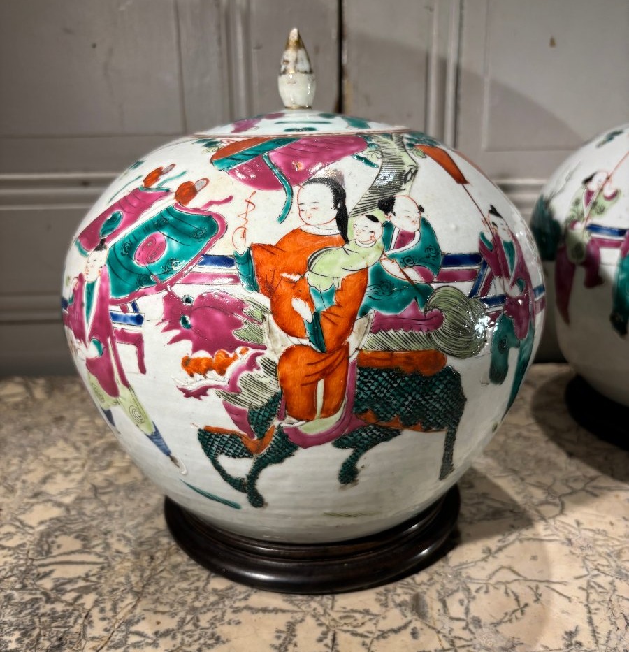 Paire de pots à gingembre en porcelaine de Chine dynastie Qing -photo-2